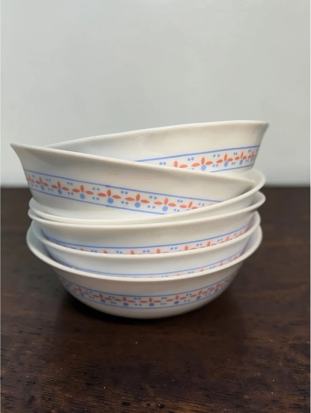 6 Vintage Hearts 'N Geese ARCOPAL Bowls France Cottagecore Milk Glass Blue Pink